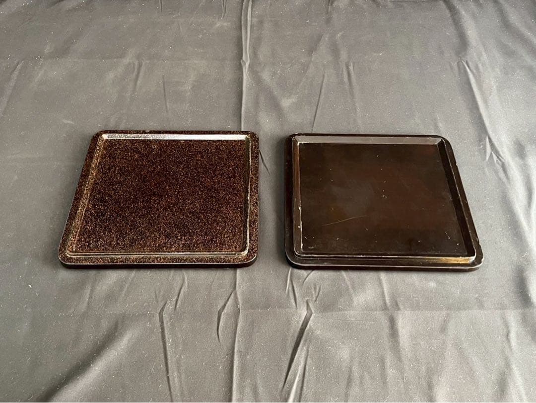 時代漆器 市松蒔絵 黒塗 内梨地 五段重箱 二枚蓋 合蓋三枚付 共箱 / 輪島塗