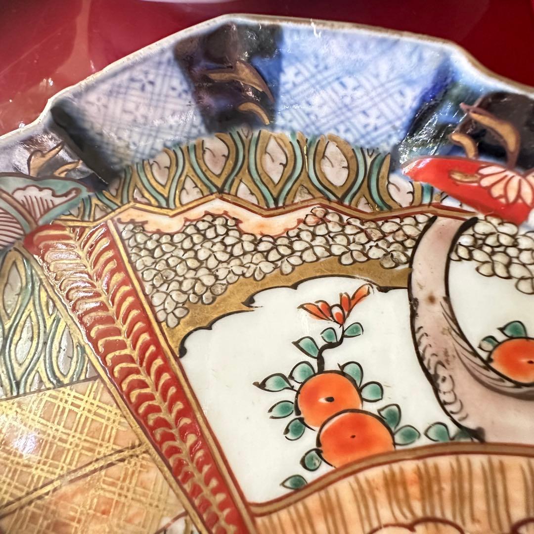 I様へ感謝お嫁入り‼️伊万里錦手若松＆橙＆ふきよせ兜形刺身皿 十字模様なし6客