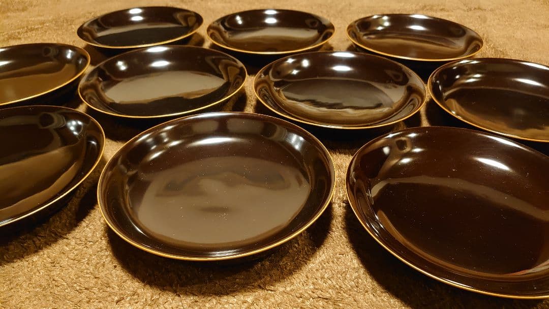 輪島塗　漆器　栗色　中皿　菓子皿　蔵出し　１０客