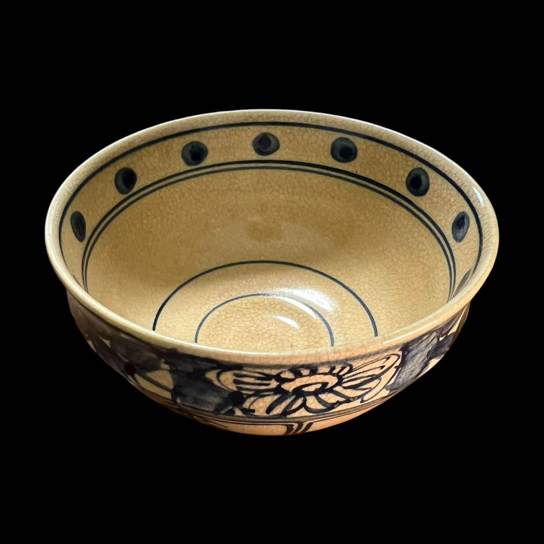 鸛《極美品》安南焼 花草文染付茶碗 抹茶碗 鵬雲斎花押 桐箱付 古美術品