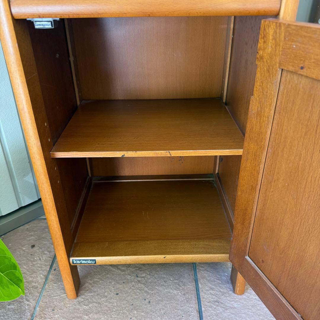 カリモク　ラタン　木製電話台・ファックス台 引き出し付き