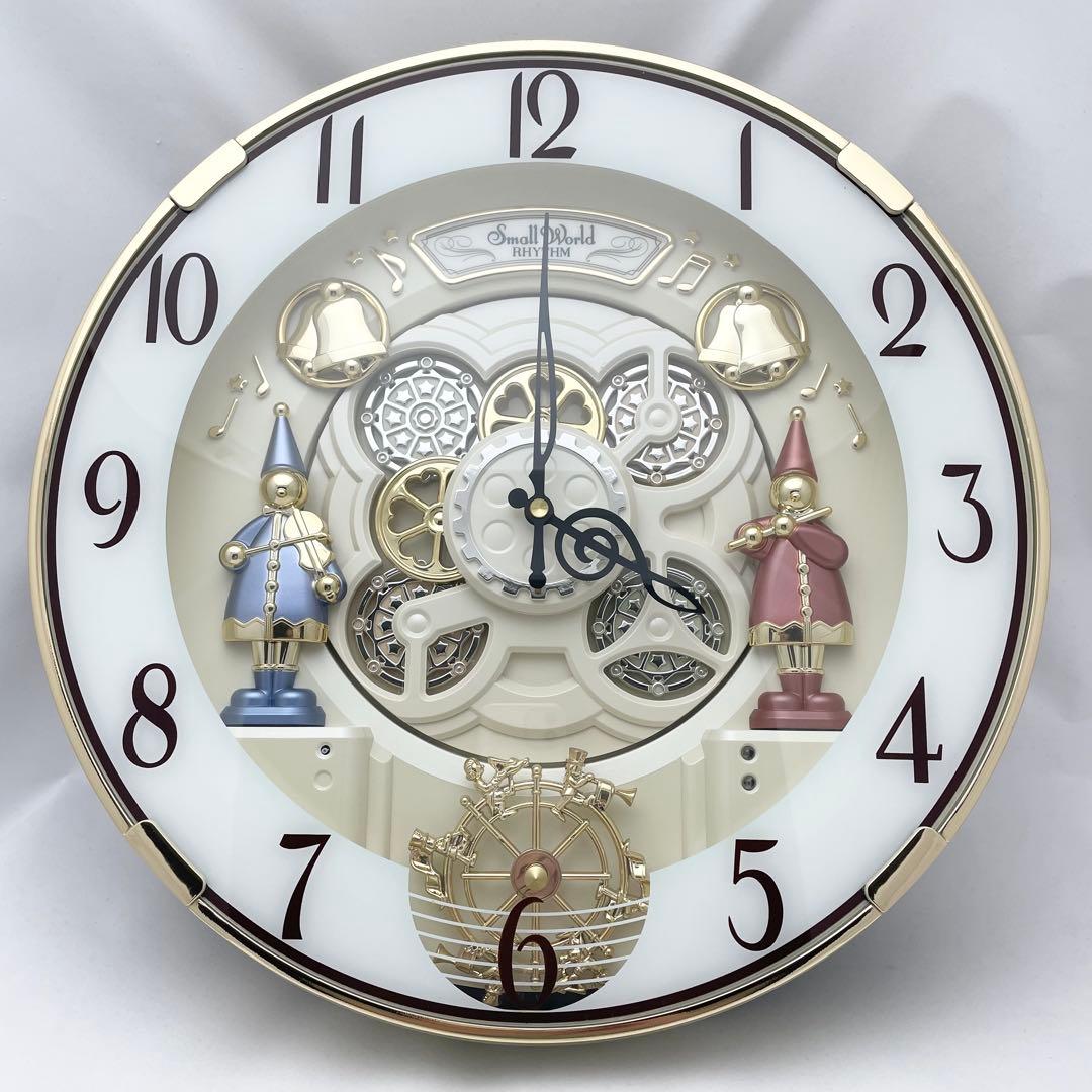 【訳あり】からくり電波時計 スモールワールド 4MN490RH リズム時計