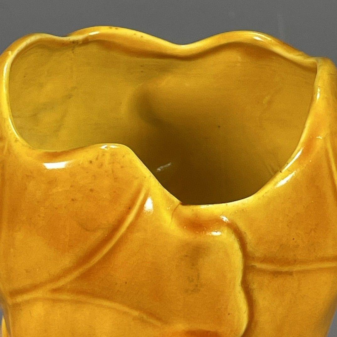 黄釉 蓮葉型 筆箱 筆筒 筆置き 筆入 文房具 美術品 工芸品 置物