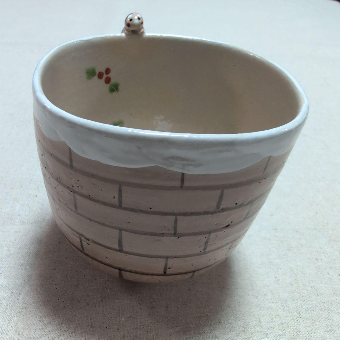 茶道具　抹茶茶碗　筒茶碗　煙突サンタ　クリスマス　東山深山　色絵　栞　化粧箱入