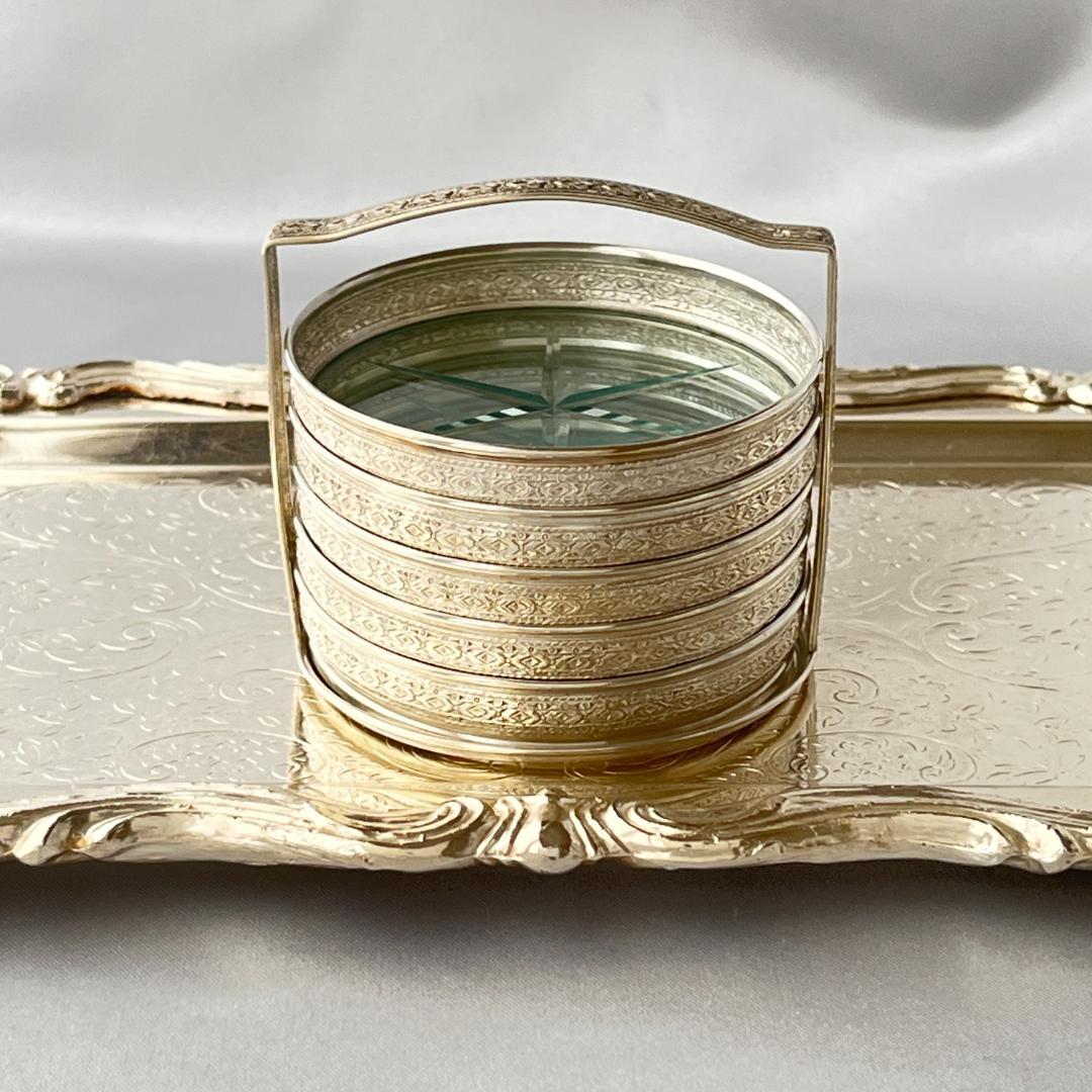 【純銀 / ガラス】ワイングラスコースター 5枚 スターリングシルバー ホルダー