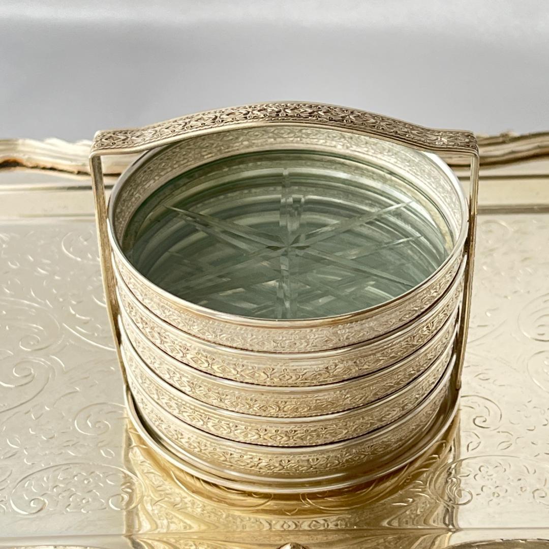 【純銀 / ガラス】ワイングラスコースター 5枚 スターリングシルバー ホルダー