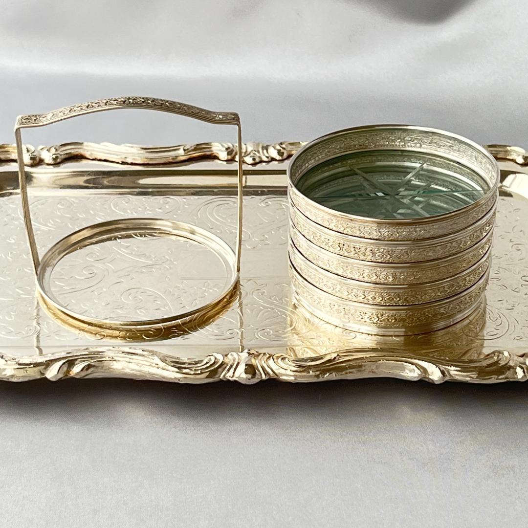 【純銀 / ガラス】ワイングラスコースター 5枚 スターリングシルバー ホルダー