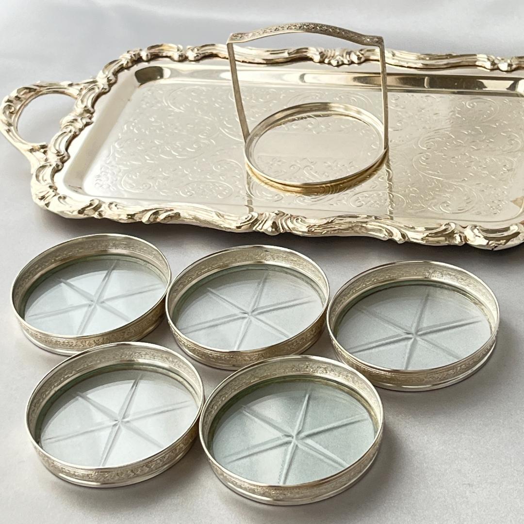 【純銀 / ガラス】ワイングラスコースター 5枚 スターリングシルバー ホルダー