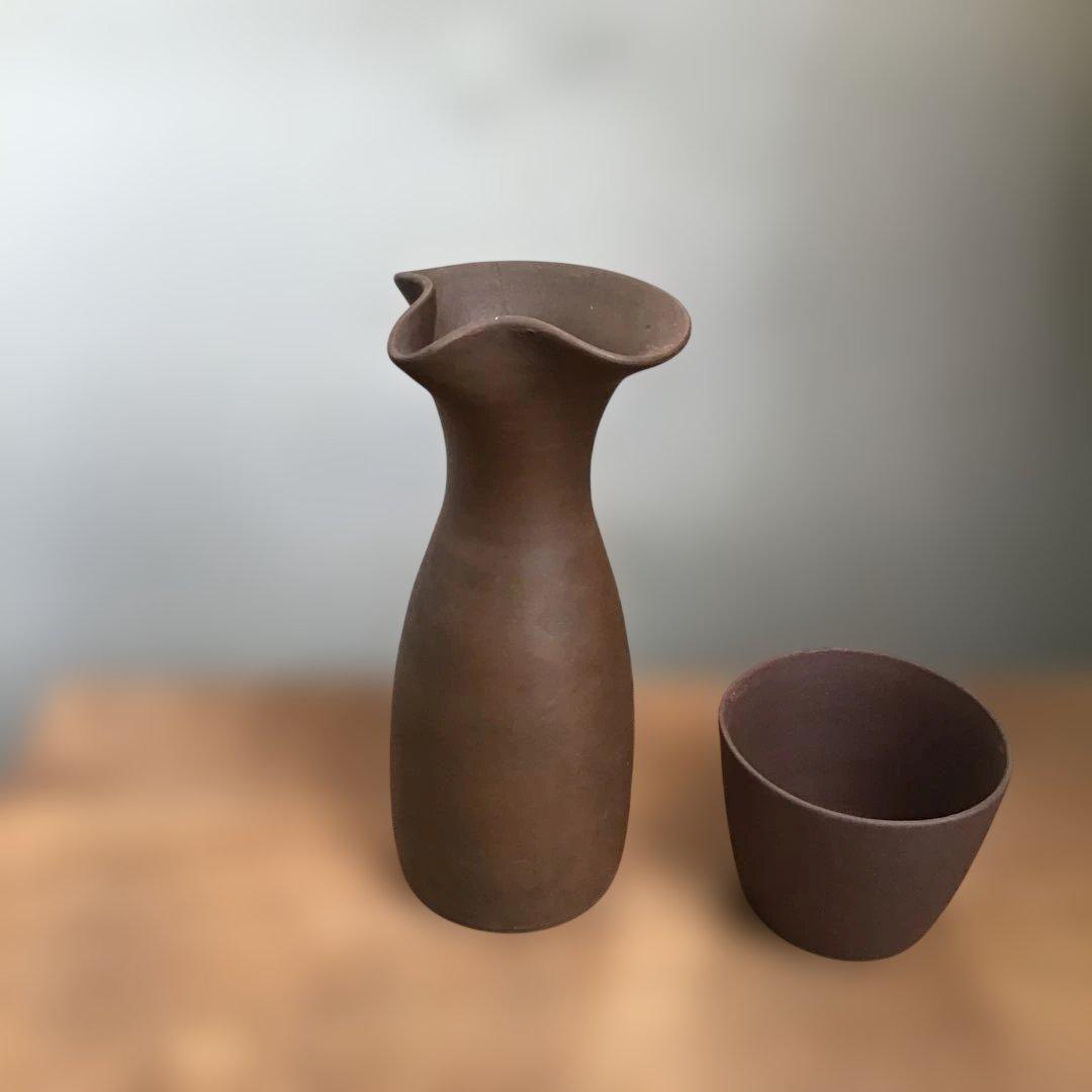 古常滑焼　陶器徳利、ぐい吞み　お猪口　2個セット