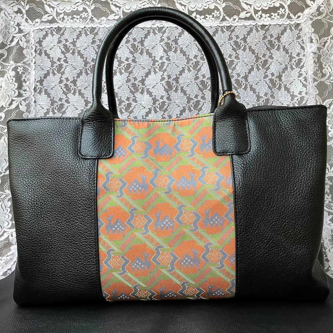【新品】錦匠 龍村錦 龍村美術織物 名物裂 経錦 鹿文有栖川錦 ×レザー バッグ