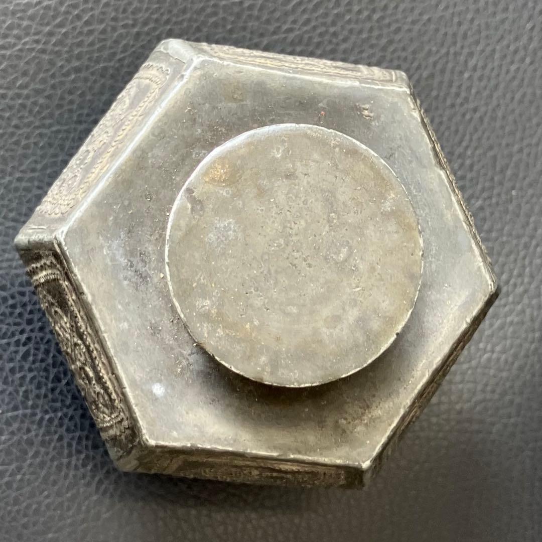 中国美術 茶道具 錫製 茶葉入れ 點銅 古錫製 六角大茶入茶壷