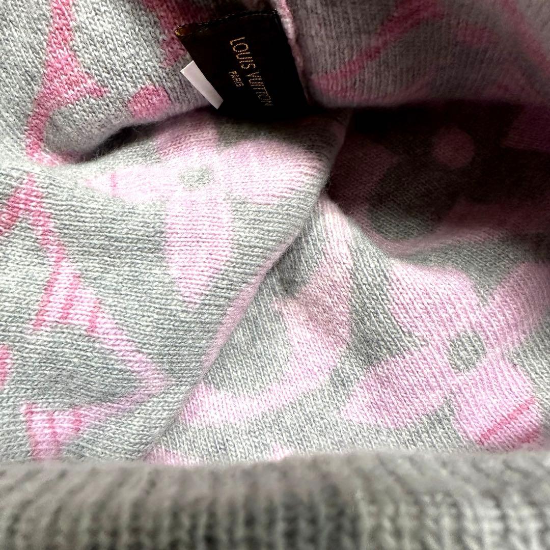 極美品★ルイヴィトン ニット帽　カシミヤ混 帽子 ロゴデザイン ピンク　グレー