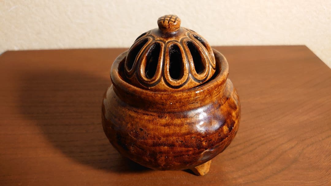 大樋焼　九代　大樋長左衛門　飴釉　香炉　共箱　アンティーク大樋焼　時代香炉　１客