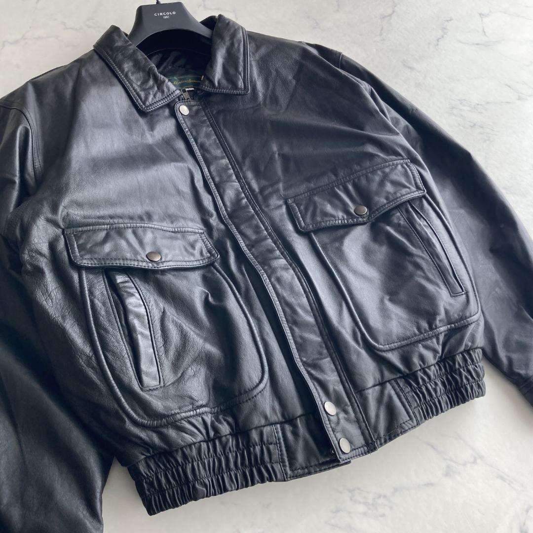 サイズＬ【タイプA-2】フライトレザージャケット 丈短レザーブルゾン ブラック