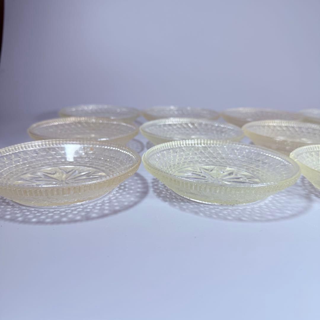 アンティークガラス　ギアマン　ウランガラス　共箱有り　12客　小皿　旧家所蔵品