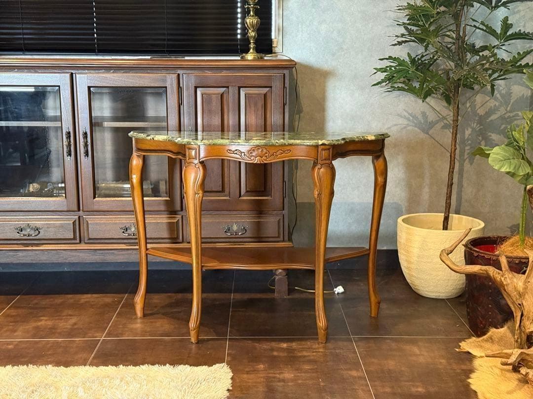 大理石　コンソール　ワイドテーブル　猫脚　クラシック　木彫　ヨーロピアン　nG