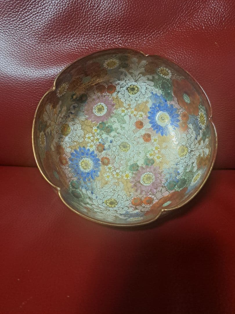 九谷焼　色絵花柄漆器椀 直径約15cm