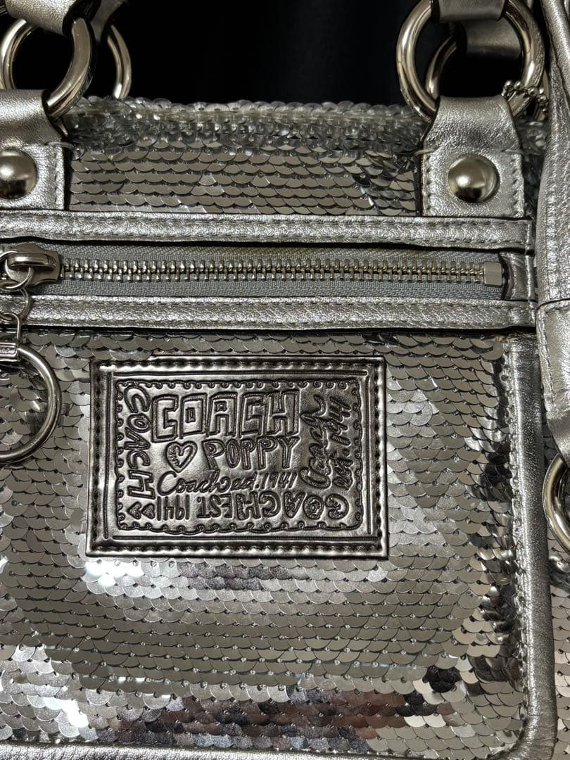 COACH コーチ ポピー ショルダーバッグ スパンコール シルバーPOPPY