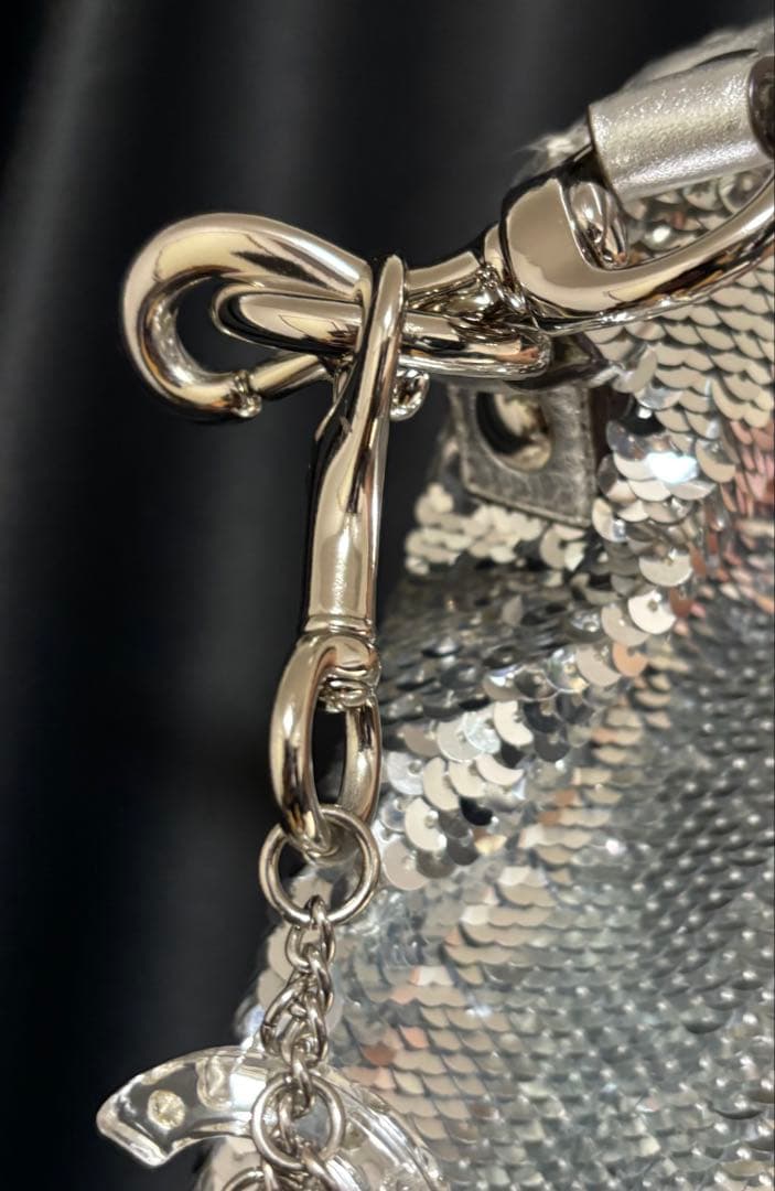 COACH コーチ ポピー ショルダーバッグ スパンコール シルバーPOPPY