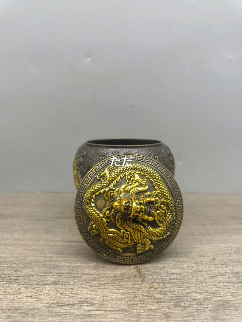 銅 細工 浮彫り双龍戯珠茶缶 貯蔵缶 茶道具 装飾品 工芸品 置物