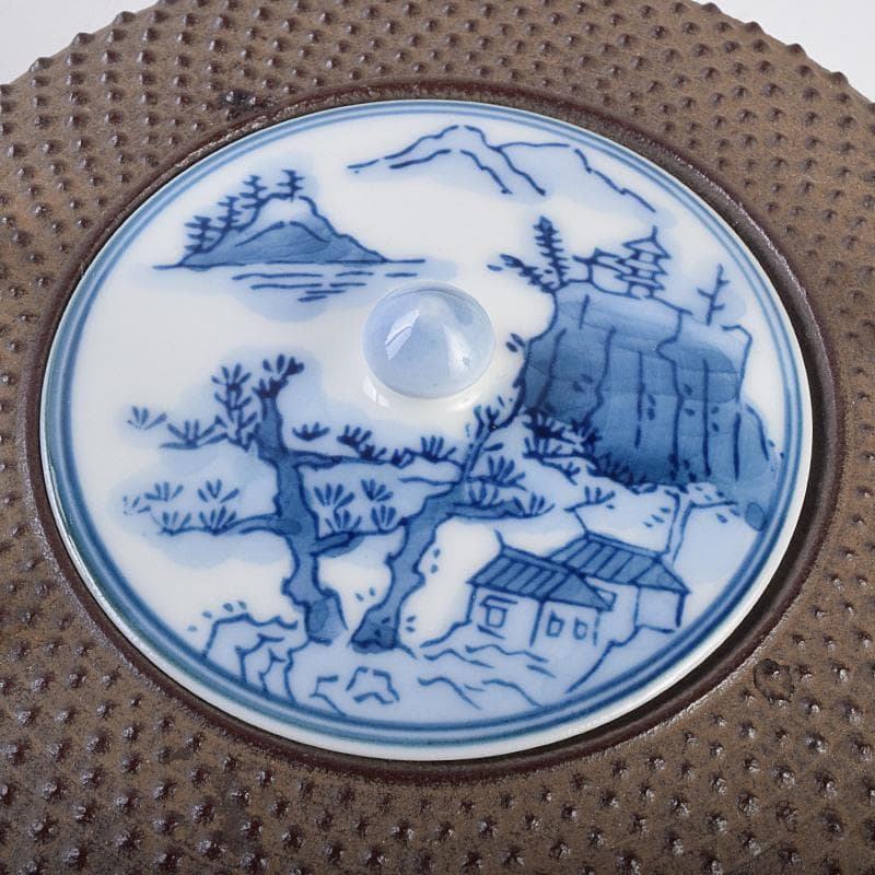 煎茶道具　釜師　菊地政光作　肩霰　銚子　染付山水文替蓋付　共箱　V R9015