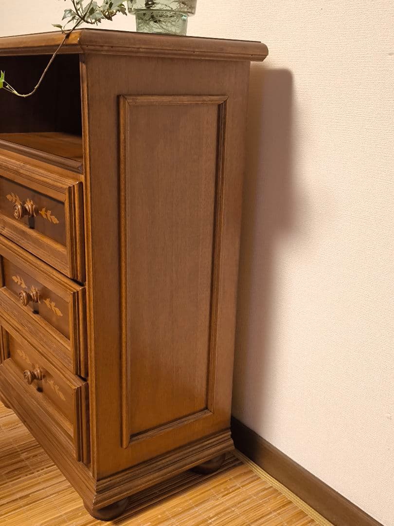 モービルハウス　イタリア家具　電話台　3段チェスト　象嵌　アンティーク　花台