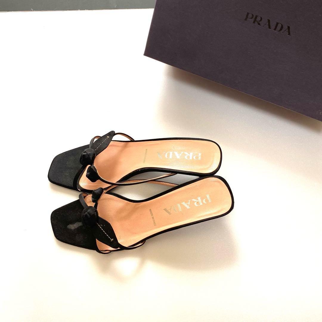 PRADA プラダ　サンダル　23.5 ミュール　黒　バラ　お花モチーフ　37