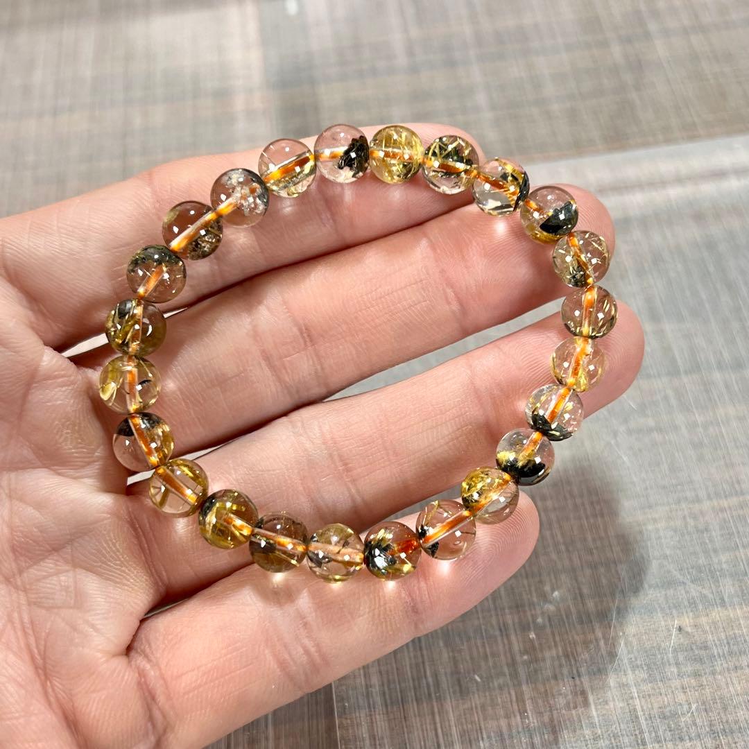 金運強　太陽放射ルチルブレスレット　ヘマタイト　ルチルクォーツ　9