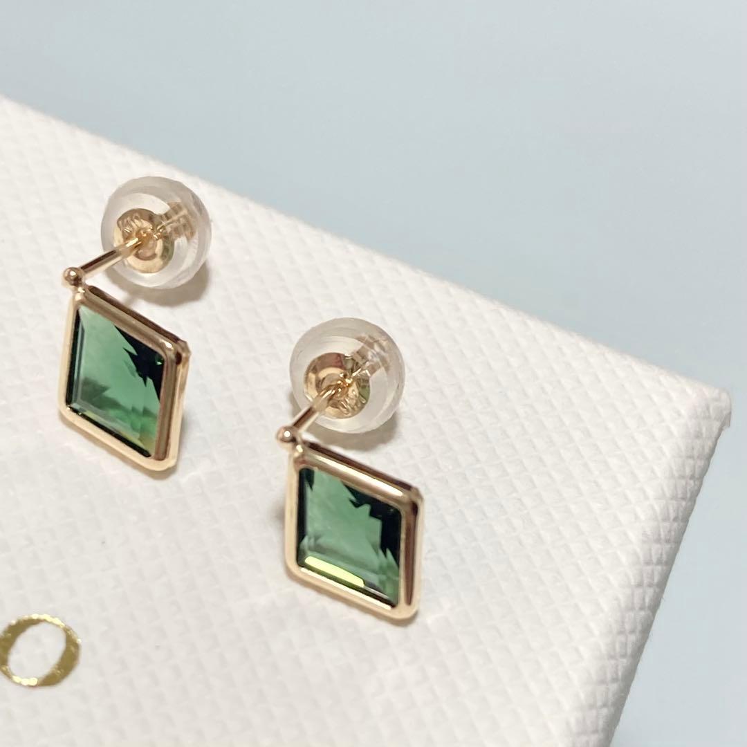 K10YG グリーンクォーツ スクエアピアス｜コンアフェット 未使用