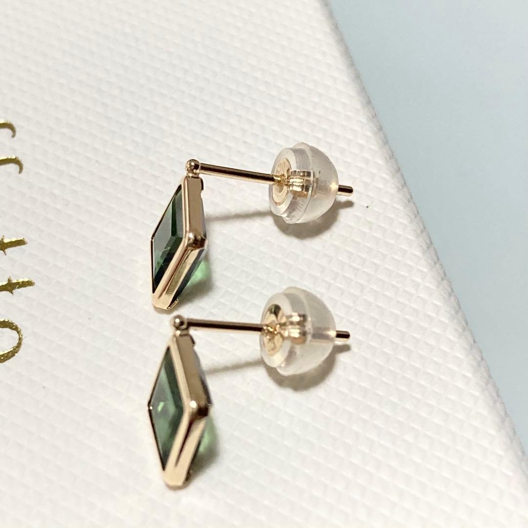 K10YG グリーンクォーツ スクエアピアス｜コンアフェット 未使用
