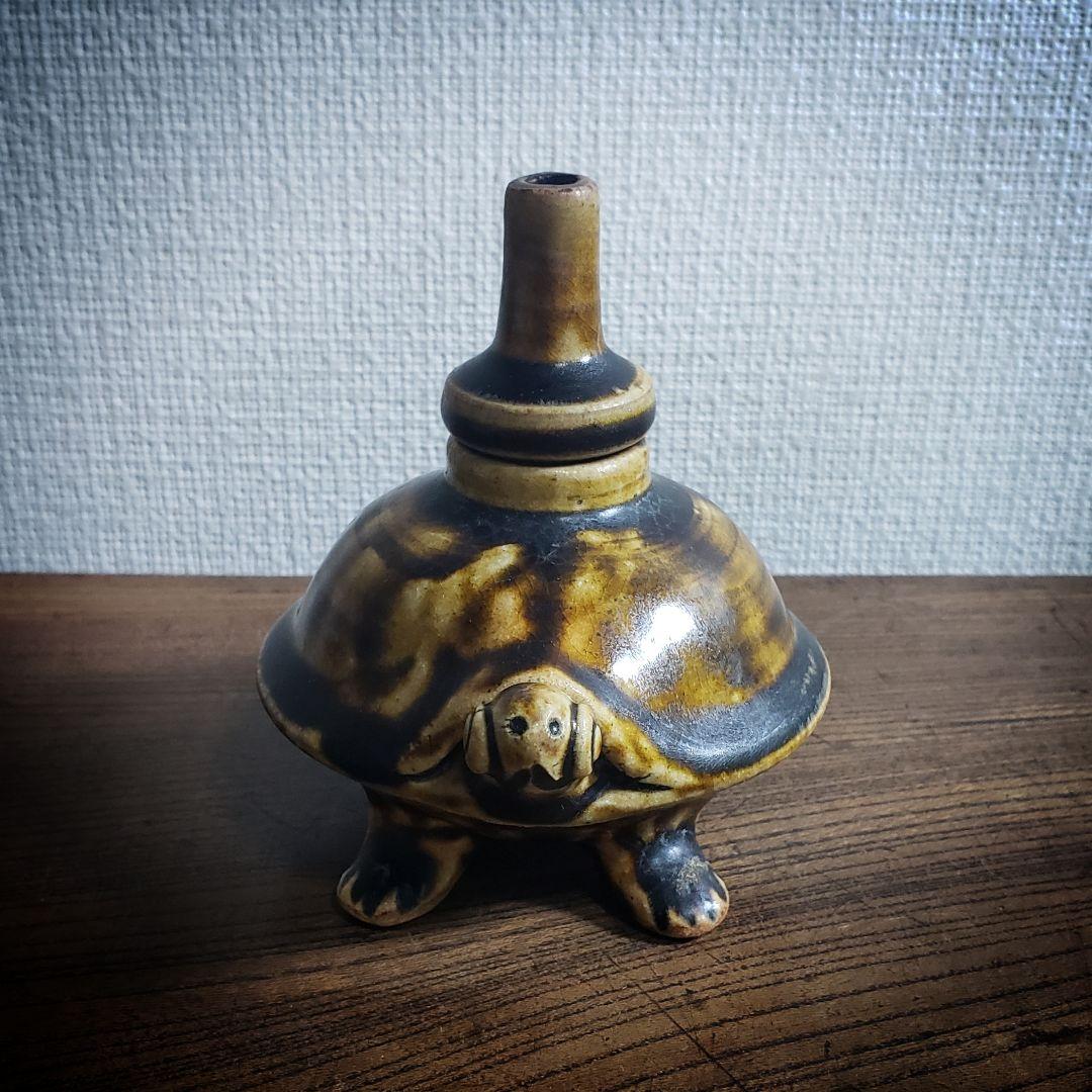 油燈　油壺　油灯　オイルランプ　陶器　亀　珍品　一輪挿し　花器　花瓶