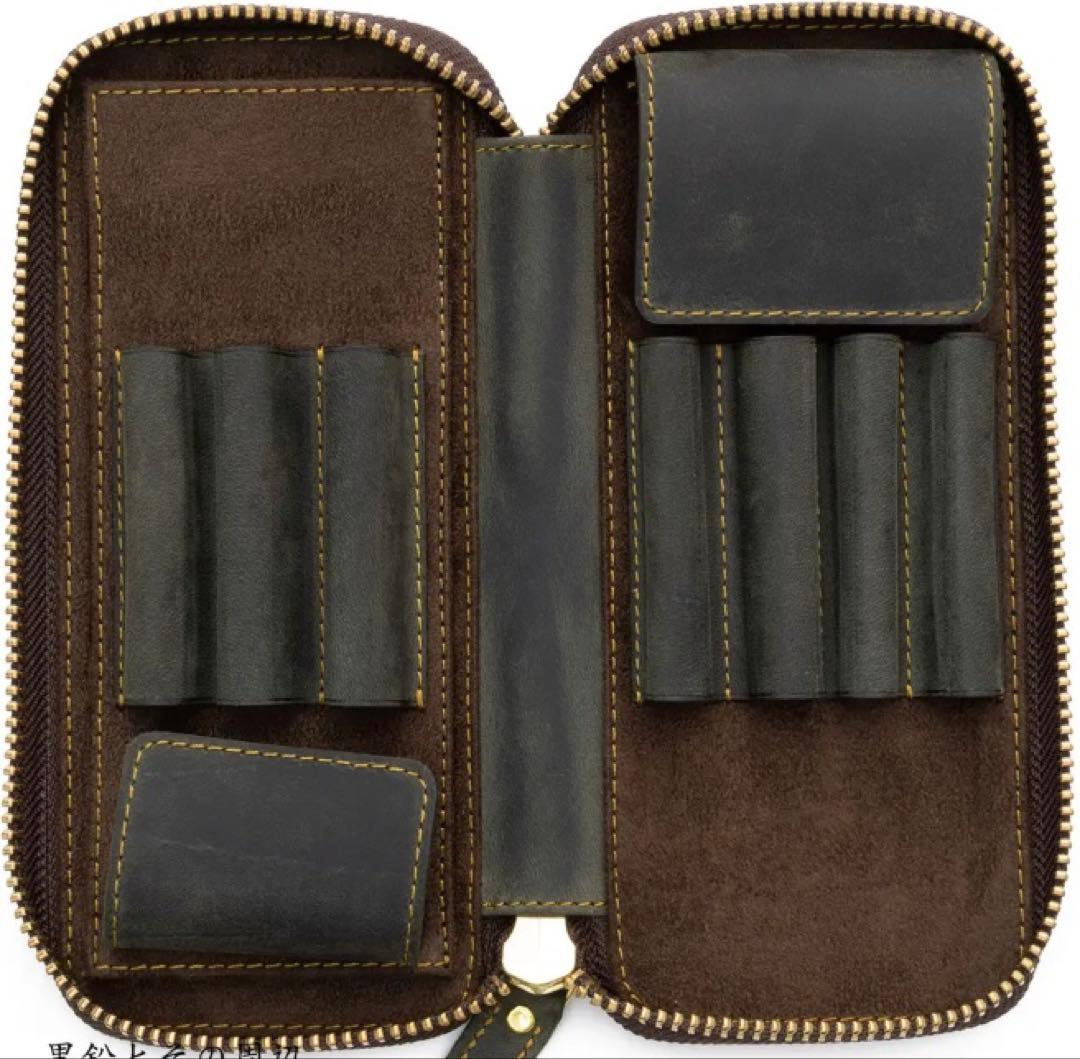 禿*照様 バハギア　廣瀬鐵筆堂　ペンケース クレイジーホース/オリーブ　7本差し