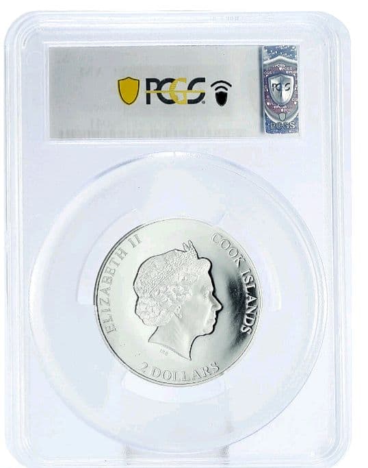 PCGS PR70 DCAM 2016 クック諸島 $2 花 銀貨　世界999枚