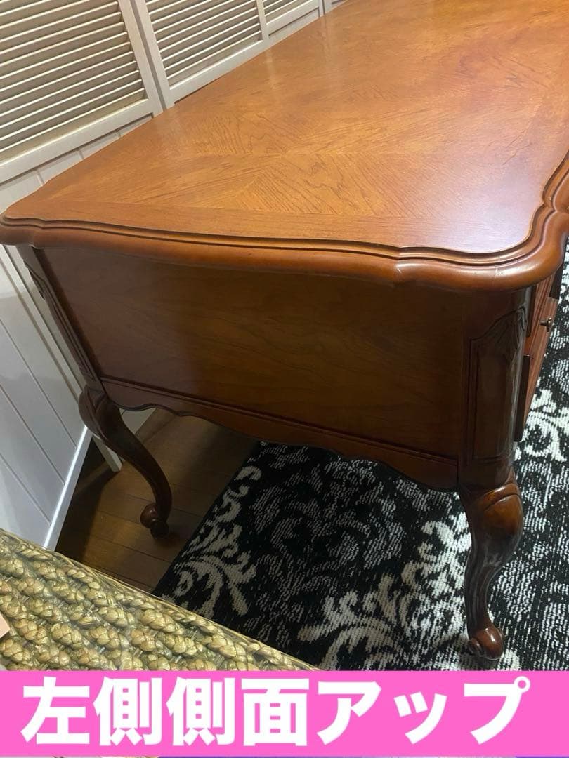 最高級♦️猫脚 彫刻 象嵌♦️希少 アンティーク プレジデント 両袖 デスク♦️送料込