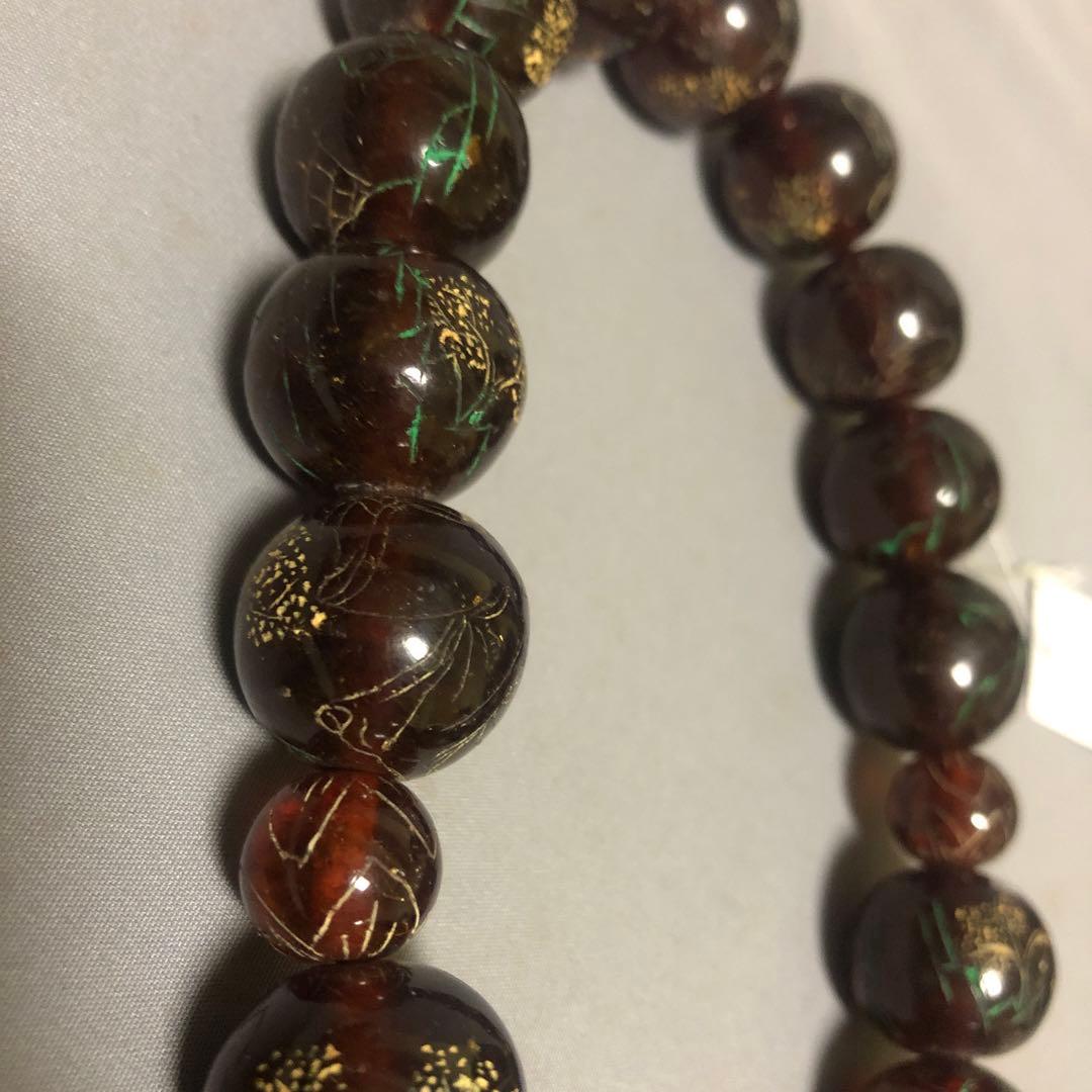 琥珀　彫り絵　念珠