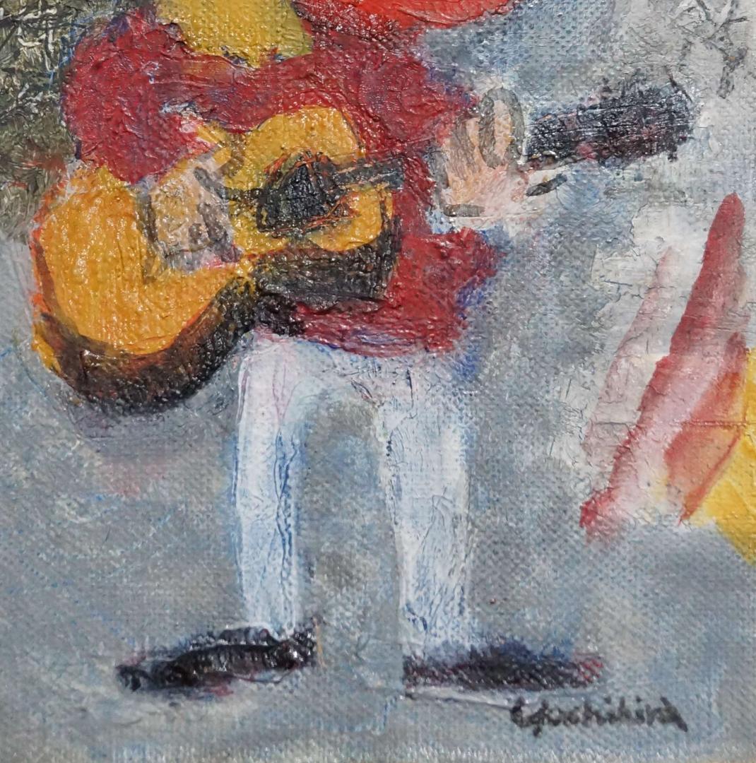 吉平泰明 『ギターをひく男』人物油絵 真作 油彩画布/木製額装