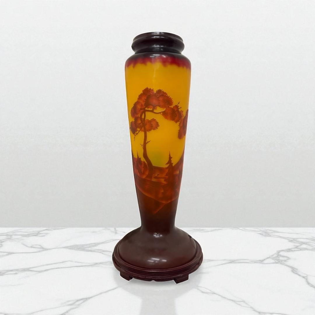 高さ62㎝【特大】山景文エミールガレ風ランプ　アンティーク