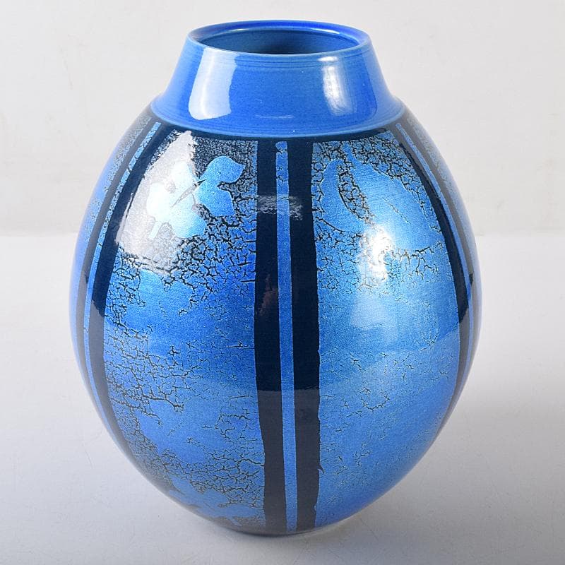 九谷焼　中田一於作　藍青釉裏銀彩　花瓶　共箱　M　R8735B