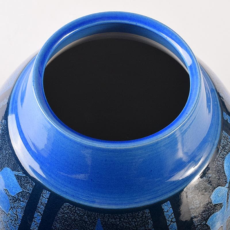 九谷焼　中田一於作　藍青釉裏銀彩　花瓶　共箱　M　R8735B