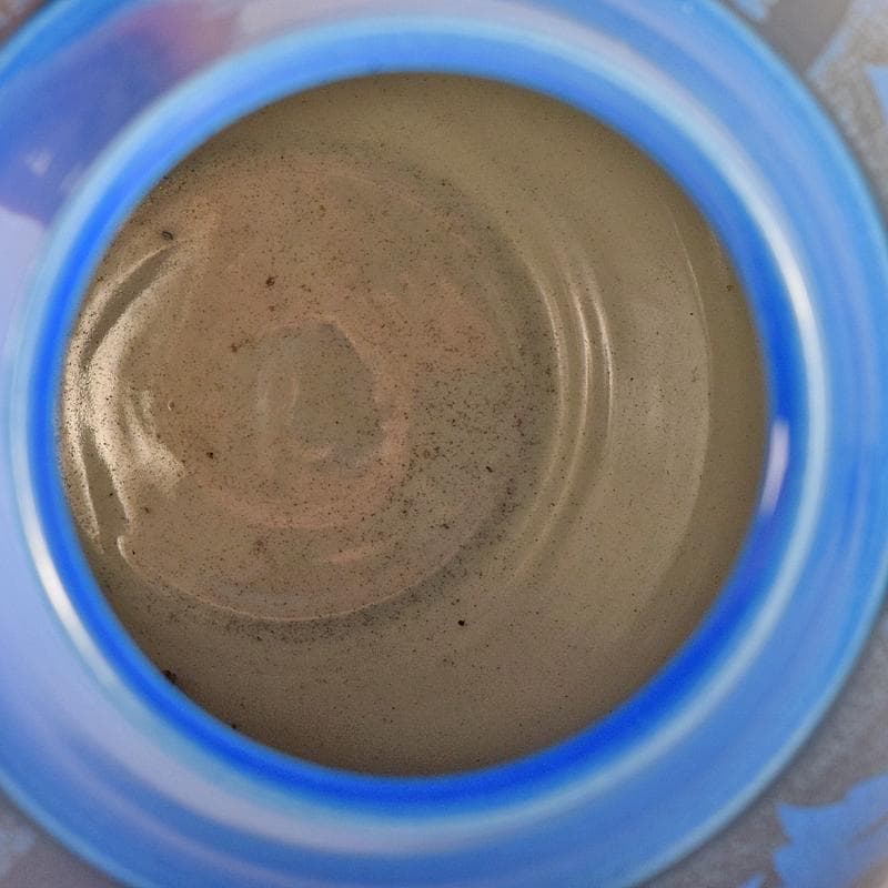 九谷焼　中田一於作　藍青釉裏銀彩　花瓶　共箱　M　R8735B