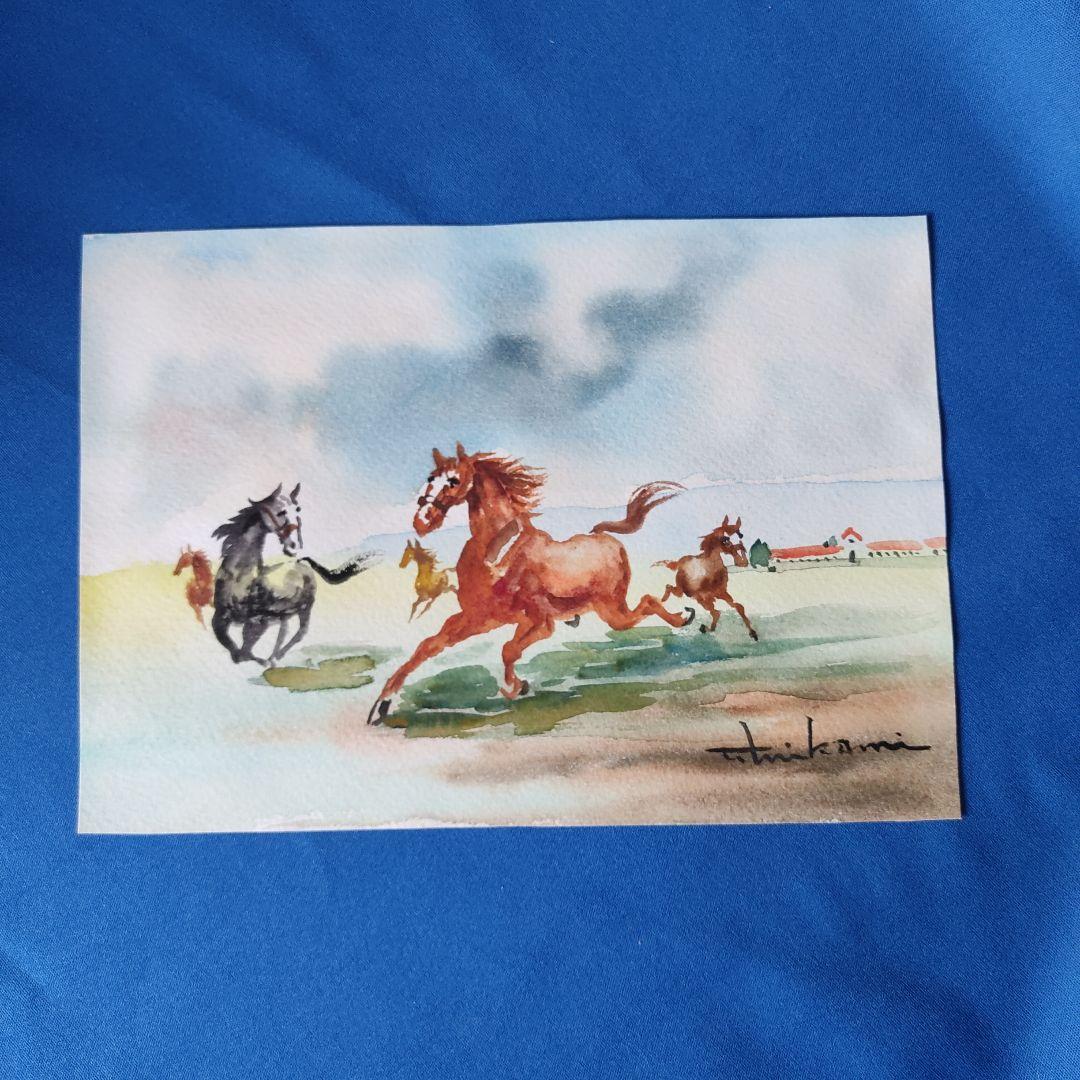 三上隆彦 馬 絵 金額縁 本物 馬の三く上 サラブレッド 競走馬