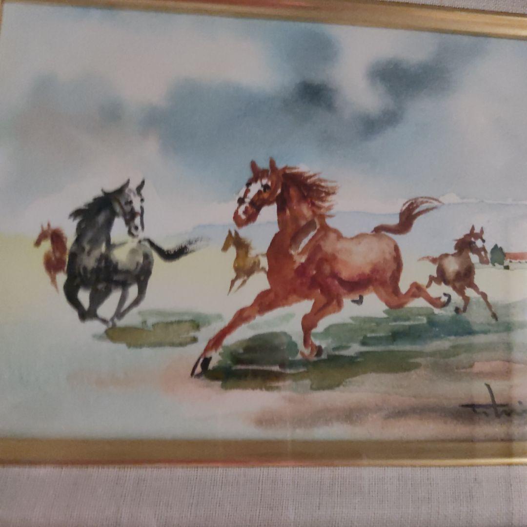 三上隆彦 馬 絵 金額縁 本物 馬の三く上 サラブレッド 競走馬