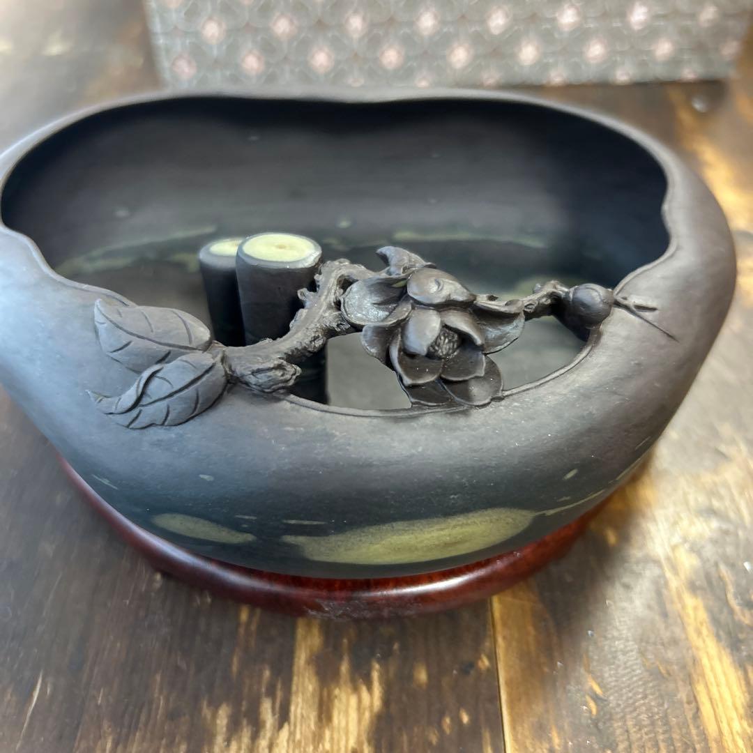 書道 硯 梅花坑水盂椿型　美術品　芸術品　骨董品　工芸品　最高級　逸品　中国美術