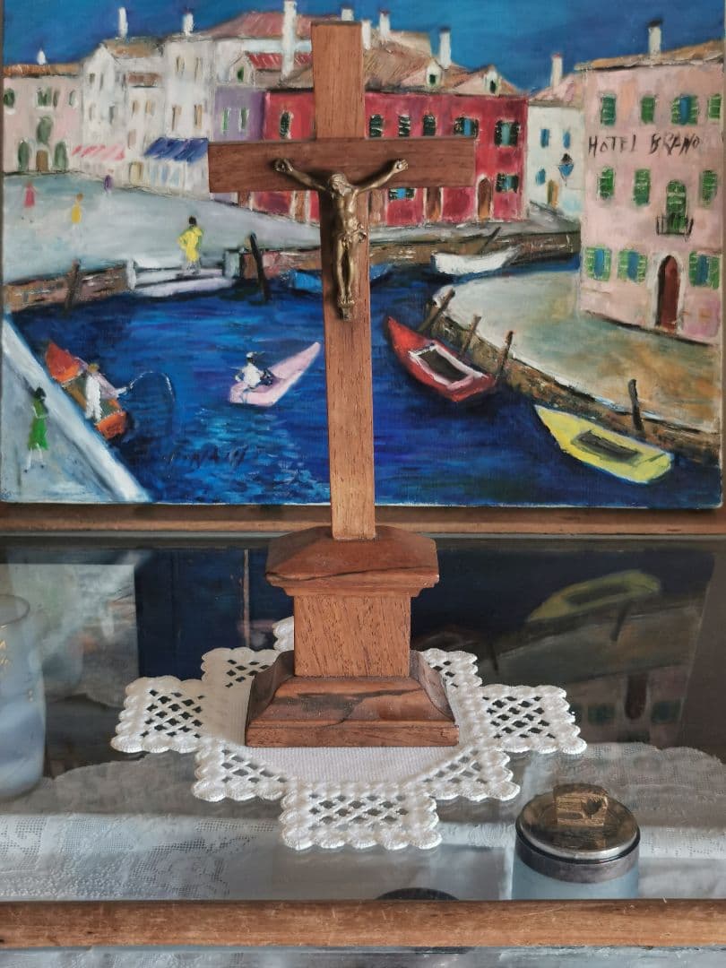 アンティークノルウェー ハーダンガー刺繍レース 十字架クロス型ドイリー マット