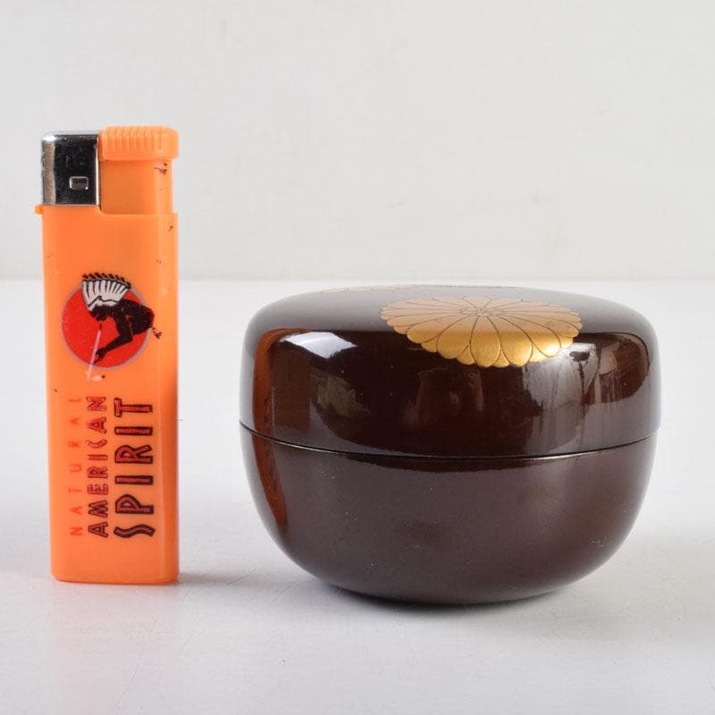 茶道具　御塗師　満田道志作　菊蒔絵　平棗　久田流家元極め箱　V　8771