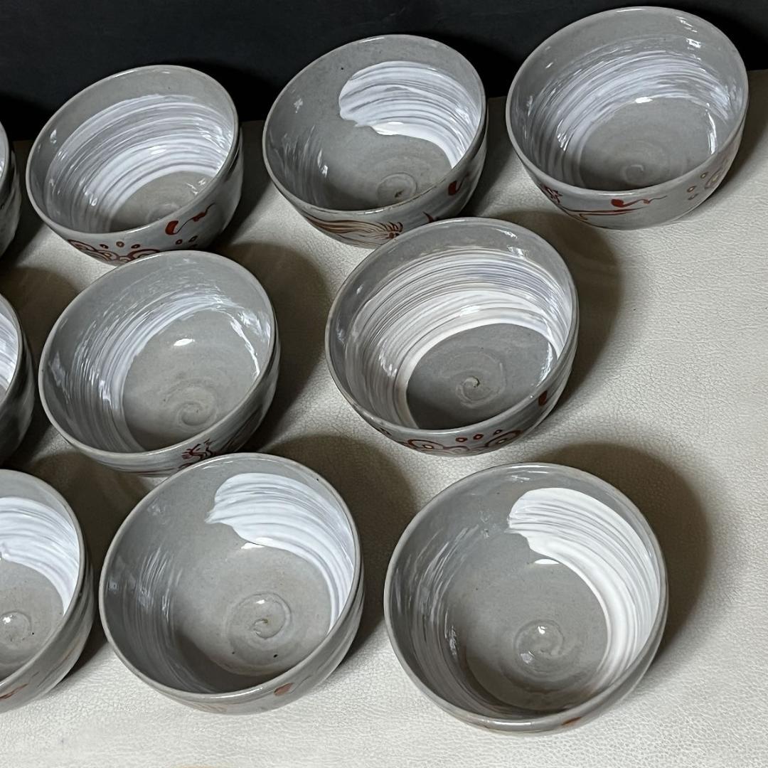 祥瑞 五郎助 鳳凰図 数茶碗 十客 共箱 浅見五郎助 刷毛目 抹茶碗 茶道具