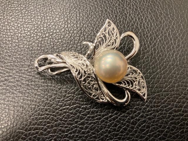 美品　田崎真珠　ブローチ　マベパール　タサキ　シルバー