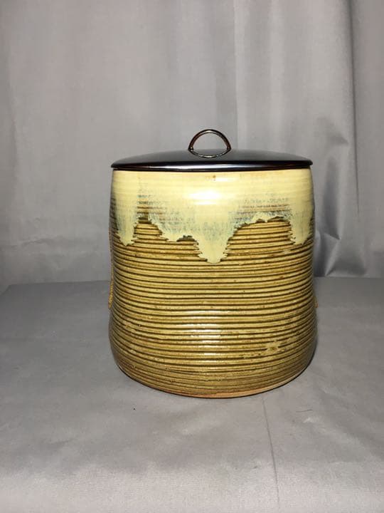 【茶道具】阿漕焼 福森比路志作　比路志造 高取四方耳付水指 水指109