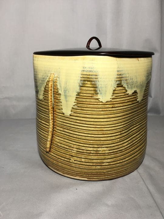 【茶道具】阿漕焼 福森比路志作　比路志造 高取四方耳付水指 水指109