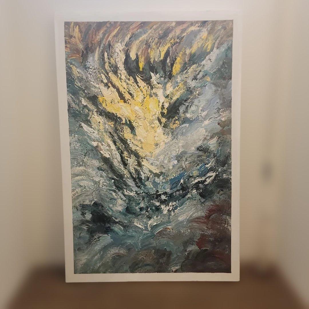 抽象油彩画 青と黄色